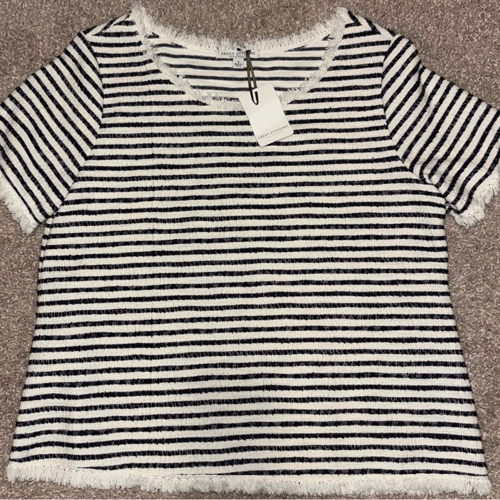 Green Envelope navy blue and White my Striped Short Sleeve Top